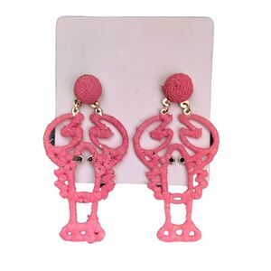 Bohemian Pink Straw Wrapped Lobster Post 3" Drop Earrings NWT